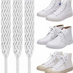 3 Pares de Cadarço Chato Algodão 0,8 Cm de Largura por 1,15 Cm de Altura - Branco