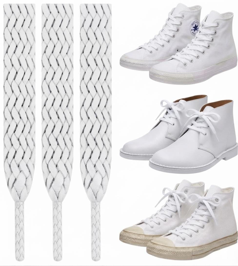 3 Pares de Cadarço Chato Algodão 0,8 Cm de Largura por 1,15 Cm de Altura - Branco