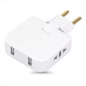 Adapatador T articulado 2 tomadas 2 USB.