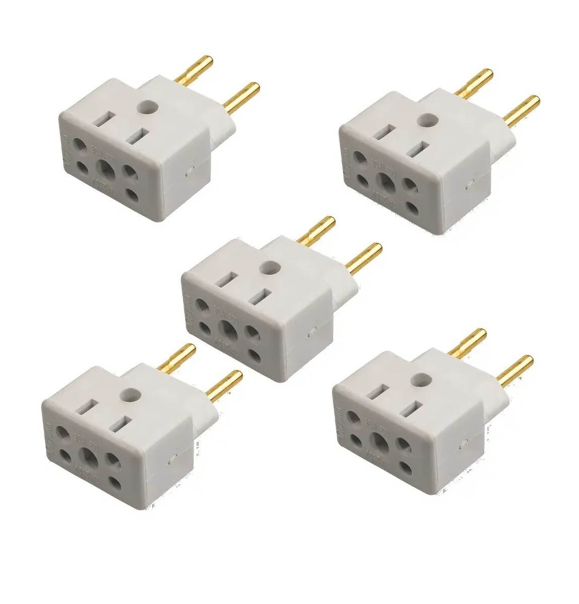 Adaptador Tomada Benjamin T - Universal 10a 20a c - 5 adaptadores - Bivolt