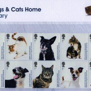 Coleção Stamps Presentations Pack da Royal Mail: Battersea-Dogs-cats-Home-150th-Anniversary