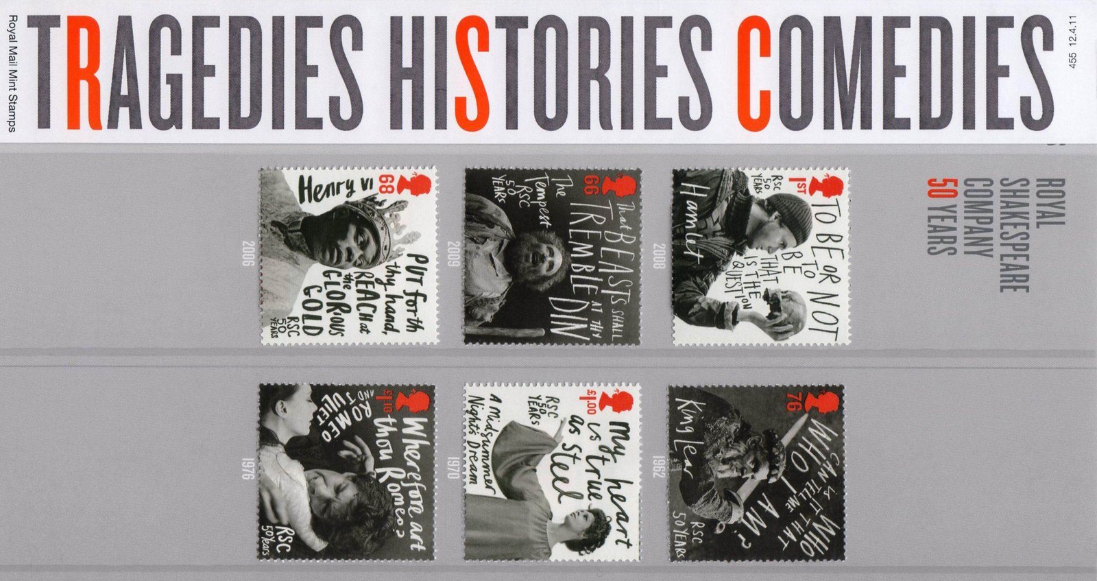Coleção Stamps Presentations Pack da Royal Mail: Tragedies-Histories-Comedies