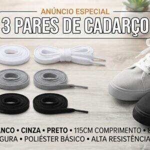 👟 Kit Exclusivo: 3 Pares de Cadarços (115cm x 8mm)
