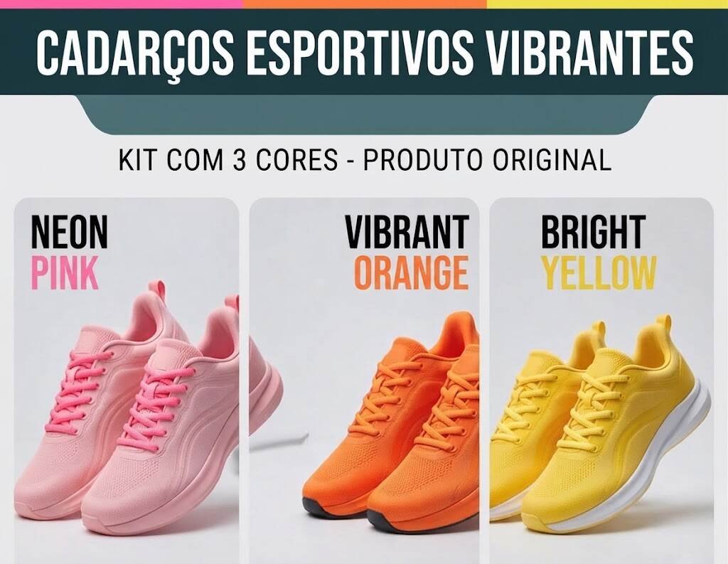 Kit 3 Pares Cadarço 120cm Oval Chines Redondo Poliester - Amarelo-Laranja neon-pink