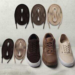 Kit 3 Pares Cadarço 120cm Oval Chines Redondo Poliester - Bege-Cafe-Marrom