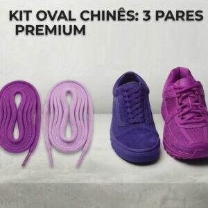 Kit 3 Pares Cadarço 120cm Oval Chines Redondo Poliester -Rosa-Lilas-Roxo