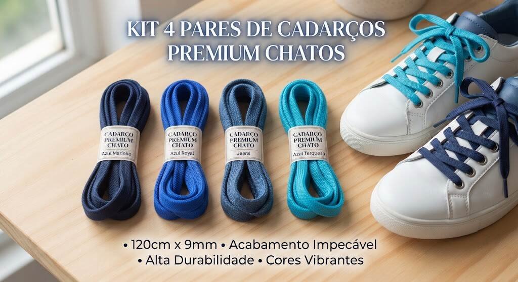 Kit 4 Pares de Cadarços Premium Chatos (120cm x 9mm) – Tons Exclusivos! - Imagem 2