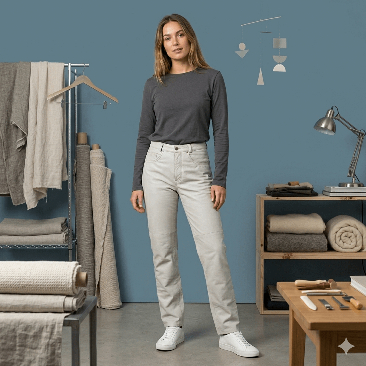 Calça Feminina em Couro Legitimo Branca Off White tam: 38